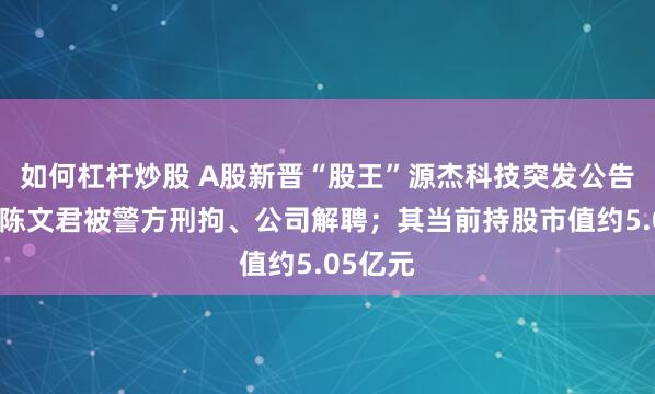 如何杠杆炒股 A股新晋“股王”源杰科技突发公告：副总陈文君被警方刑拘、公司解聘；其当前持股市值约5.05亿元